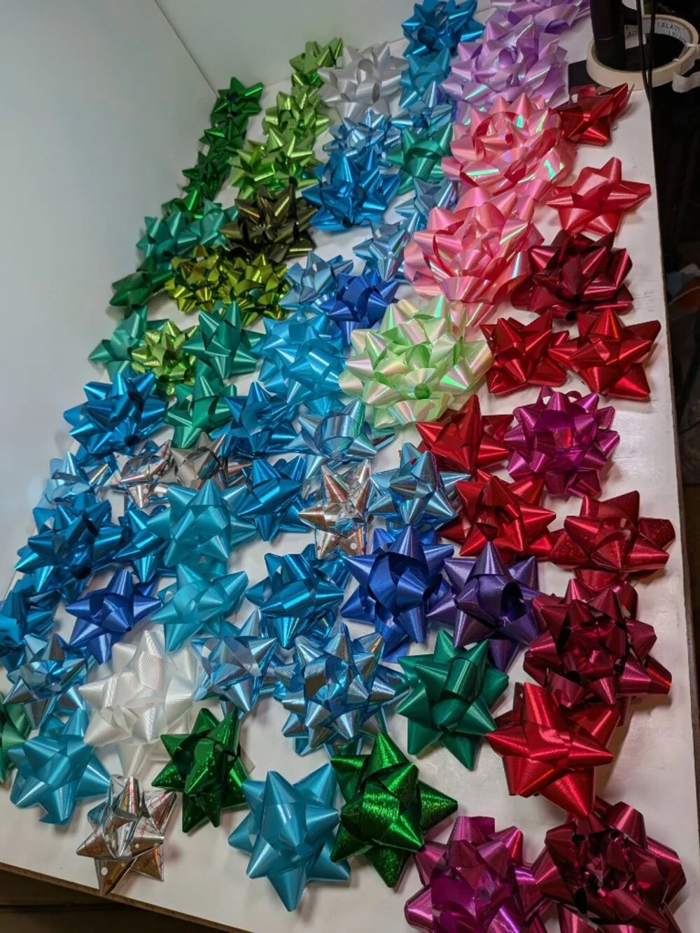75 Pc Bulk Gift Bow Lot - Iridescent Metallic Solid Colors 3.5